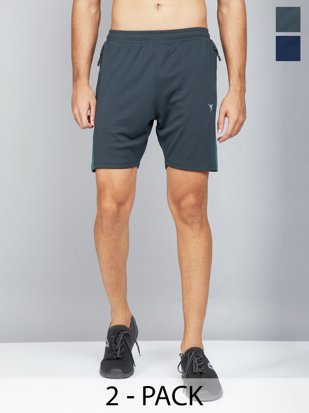 

Technosport Men Pack Of 2 Slim Fit Training or Gym Sports Shorts, Green