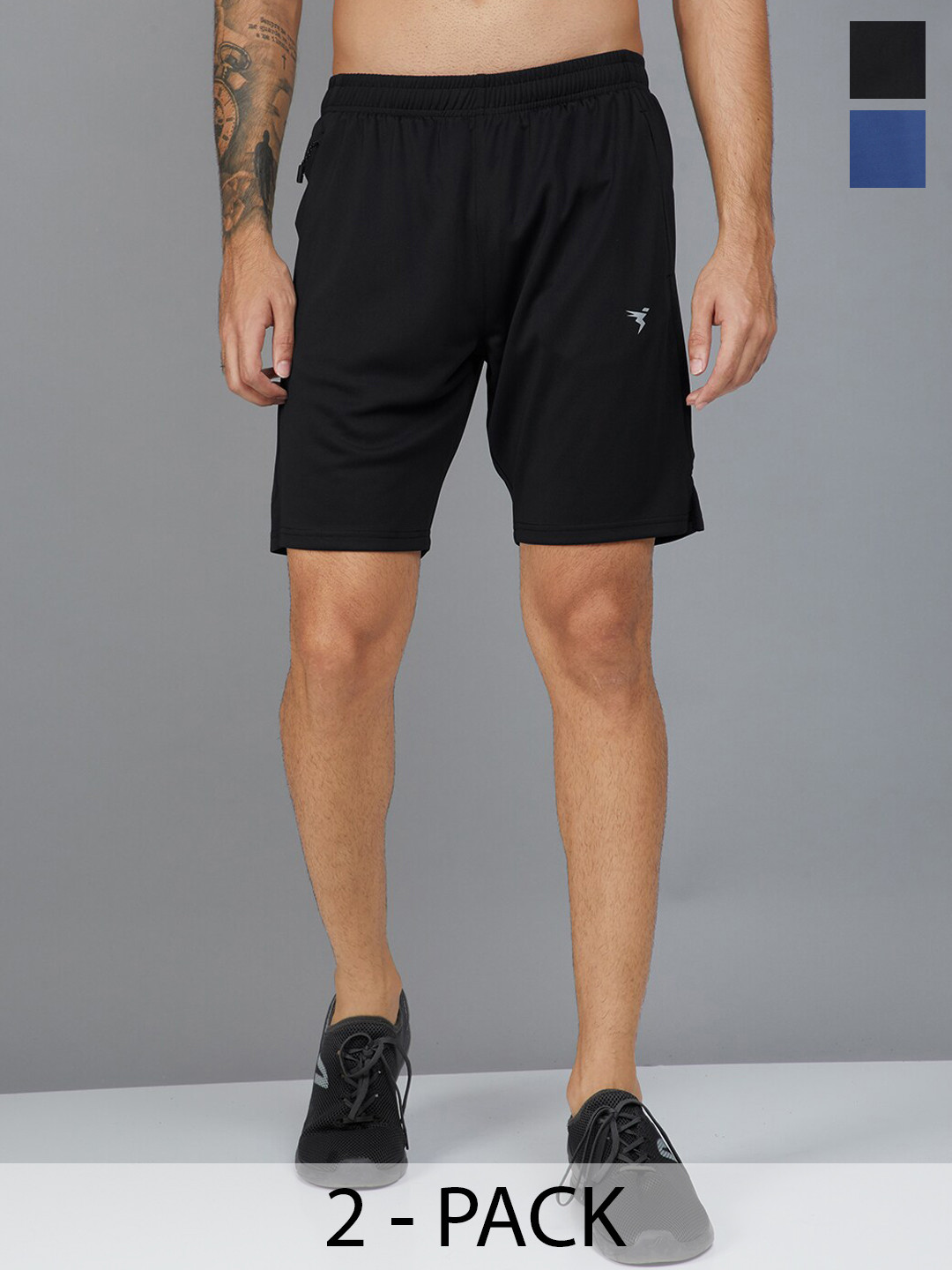 

Technosport Men Pack Of 2 Slim Fit Training or Gym Sports Shorts, Black