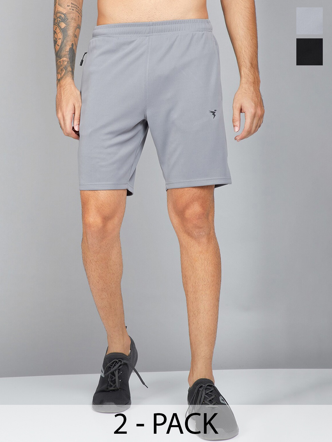 Technosport Men Pack Of 2 Slim Fit Training or Gym Sports Shorts, Grey