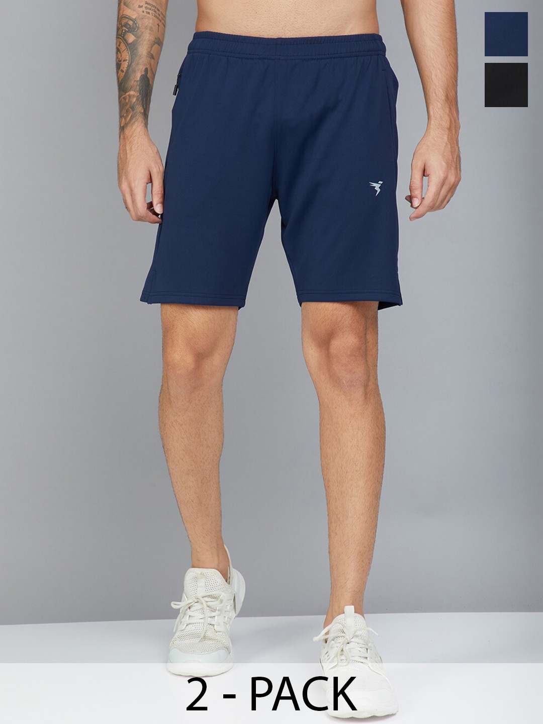 Technosport Men Pack Of 2 Slim Fit Training or Gym Sports Shorts, Navy blue