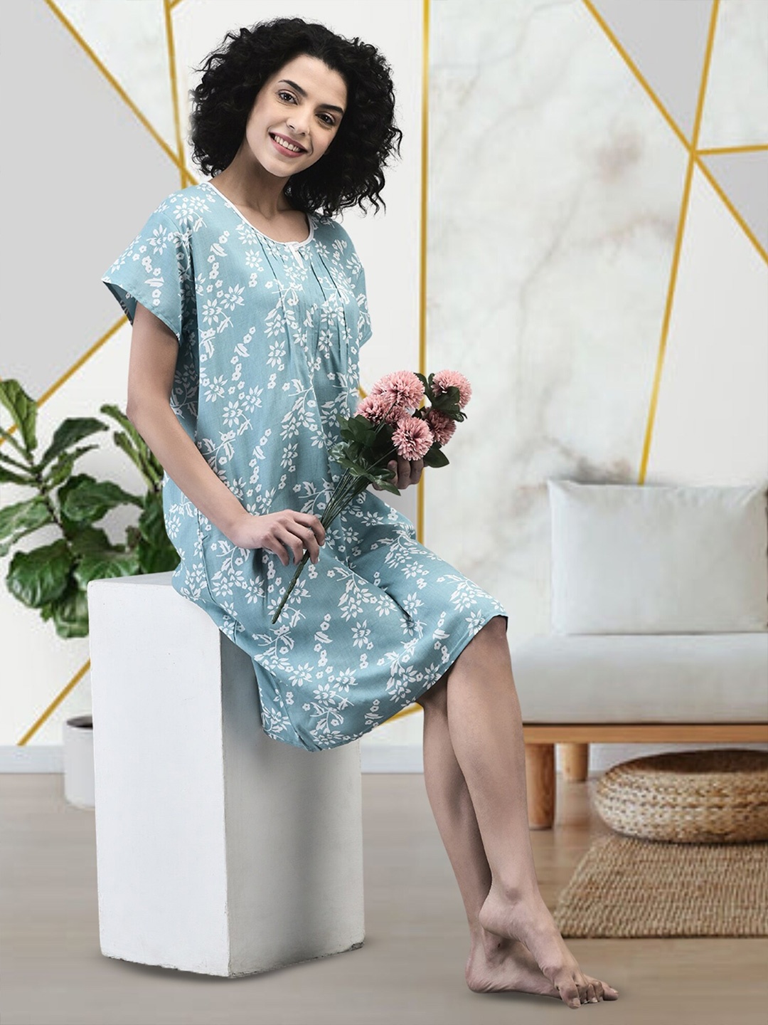 

Noty Floral Printed Nightdress, Blue