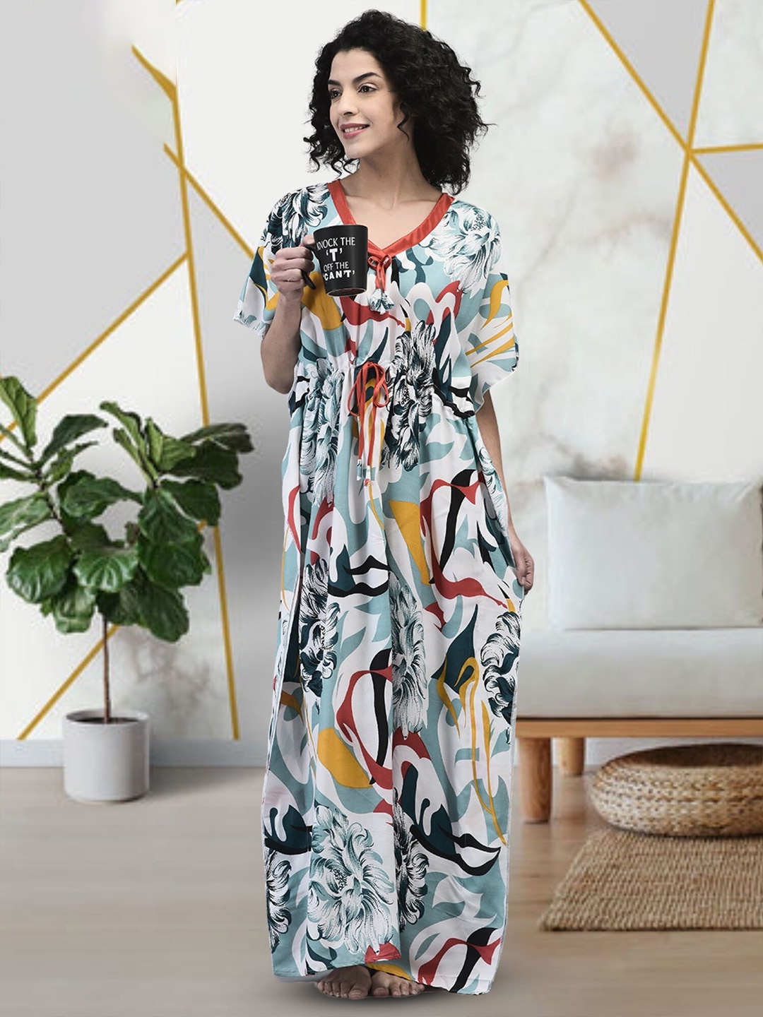 

Noty Floral Printed Maxi Kaftan Nightdress, Green