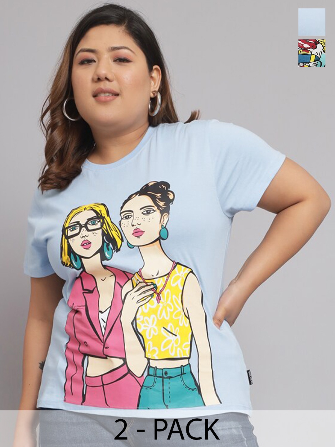 

BEYOUND SIZE - THE DRY STATE Plus Size Pack Of 2 Printed Cotton T-shirt, Multi