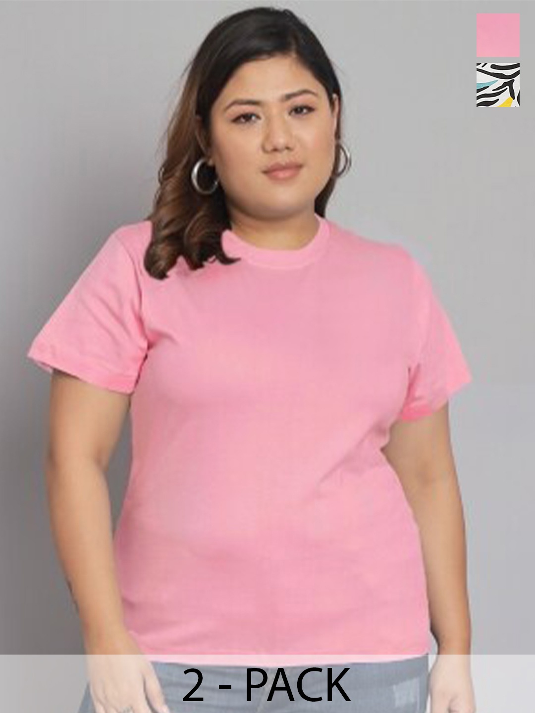 

BEYOUND SIZE - THE DRY STATE Plus Size Pack Of 2 Printed Cotton T-shirt, Pink