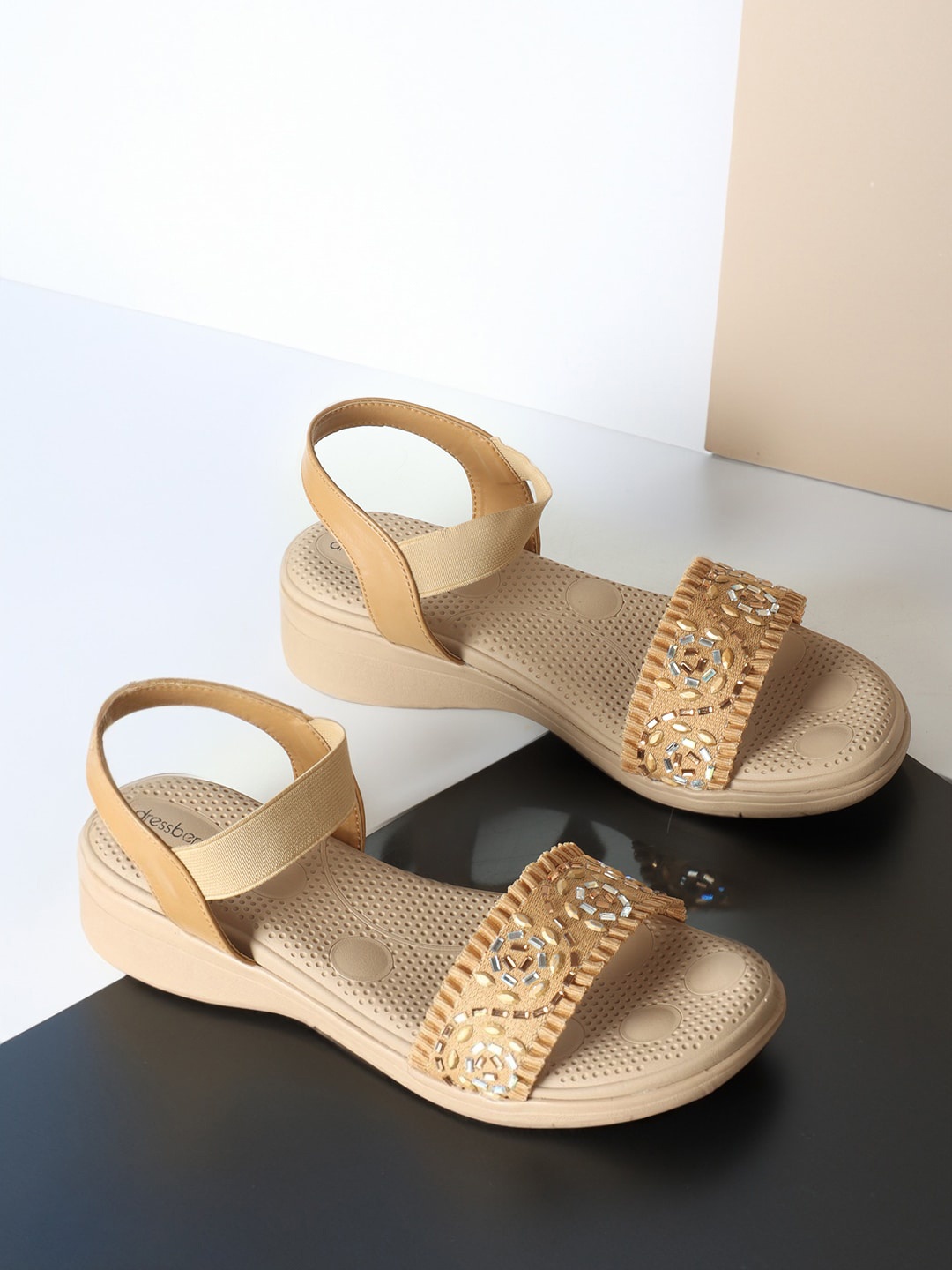 

DressBerry Beige Embellished Comfort Heels