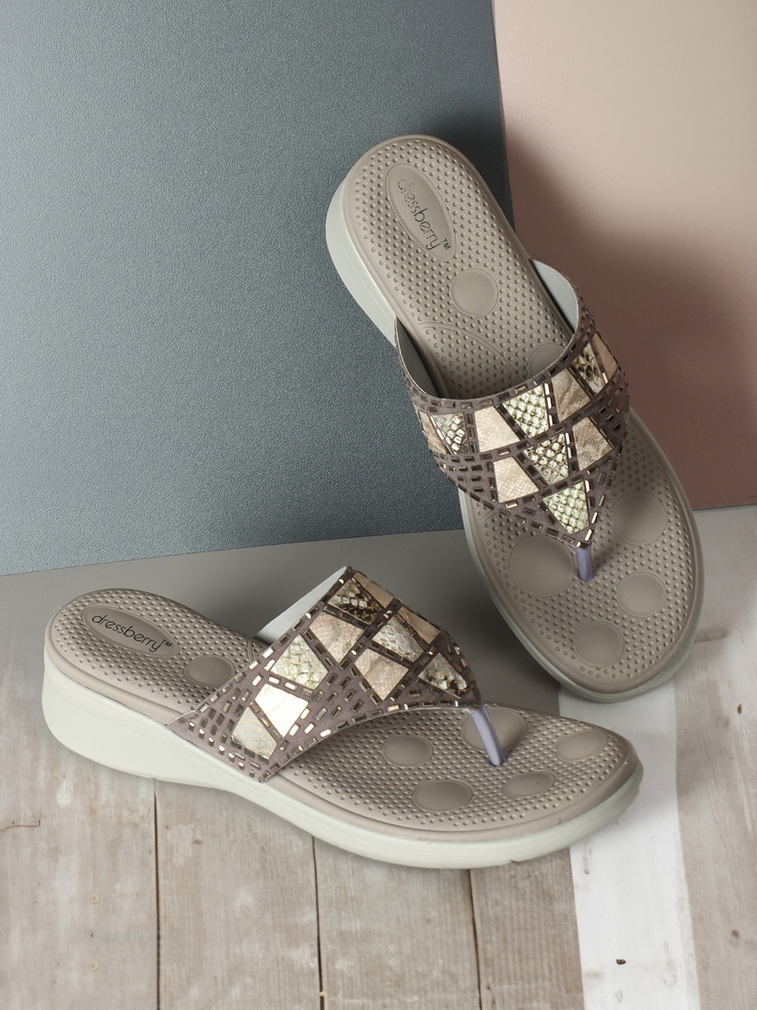 

DressBerry Grey Beige Embellished Comfort Heels