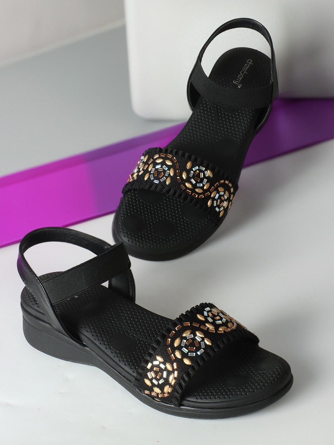 

DressBerry Black Embellished Comfort Heels