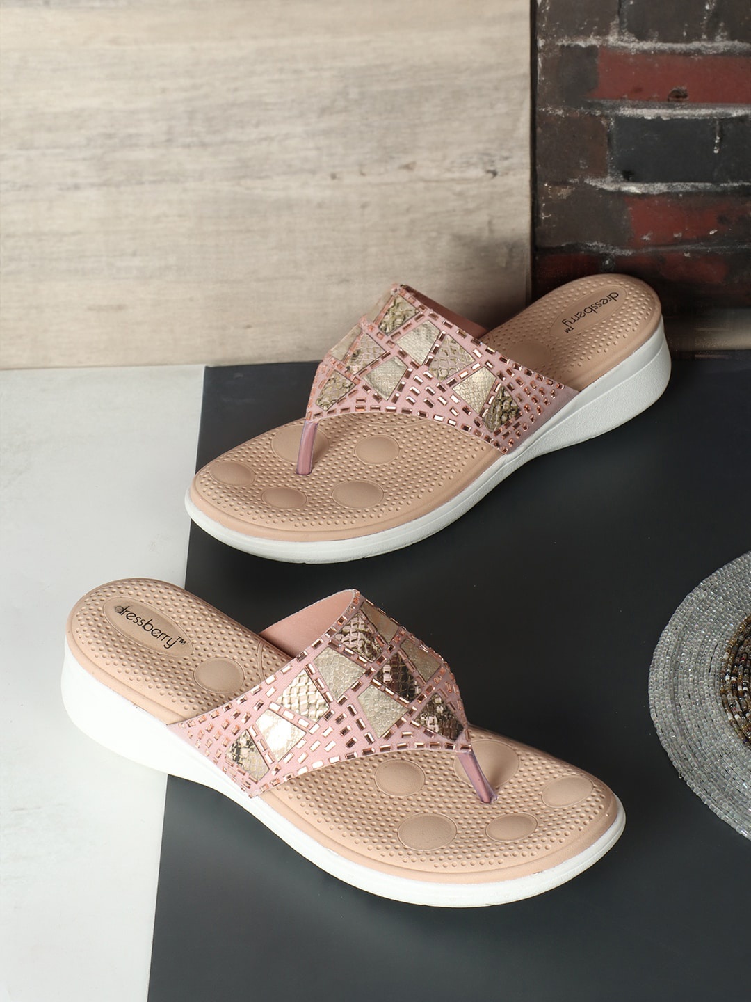 

DressBerry Pink Embellished Open Toe Comfort Heels