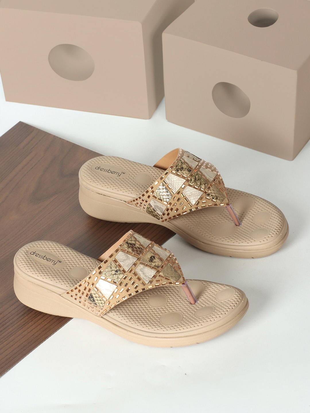 

DressBerry Beige Embellished Comfort Heels