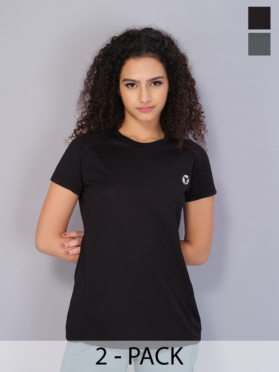 

Technosport Pack Of 2 Round Neck Sports T-shirt, Black