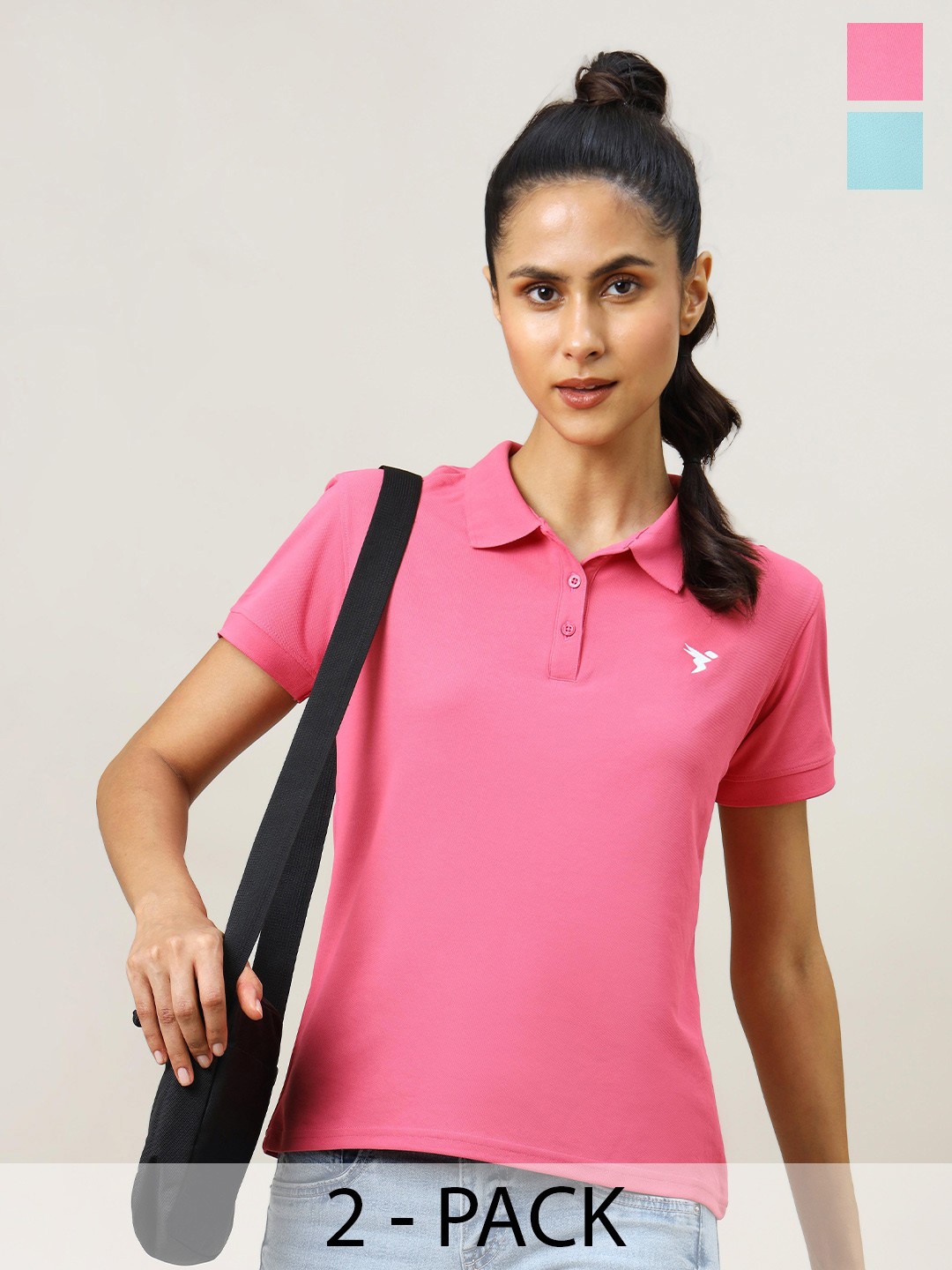 

Technosport Pack of 2 Polo Collar Antimicrobial Slim Fit T-shirts, Pink