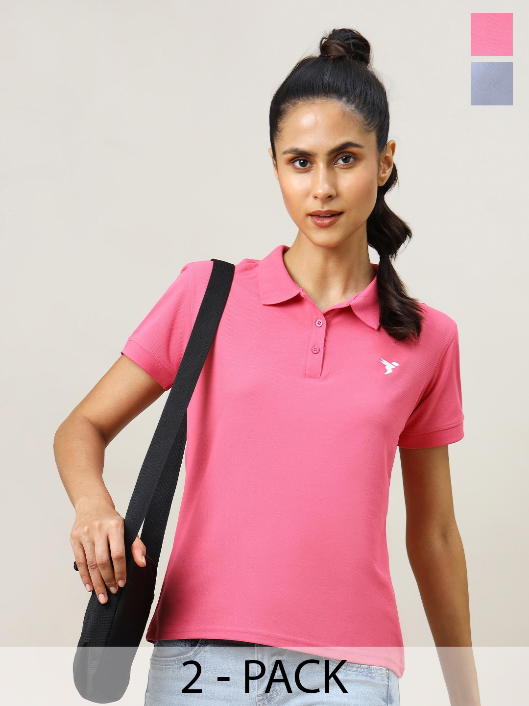 

Technosport Pack of 2 Polo Collar Antimicrobial Slim Fit T-shirts, Pink