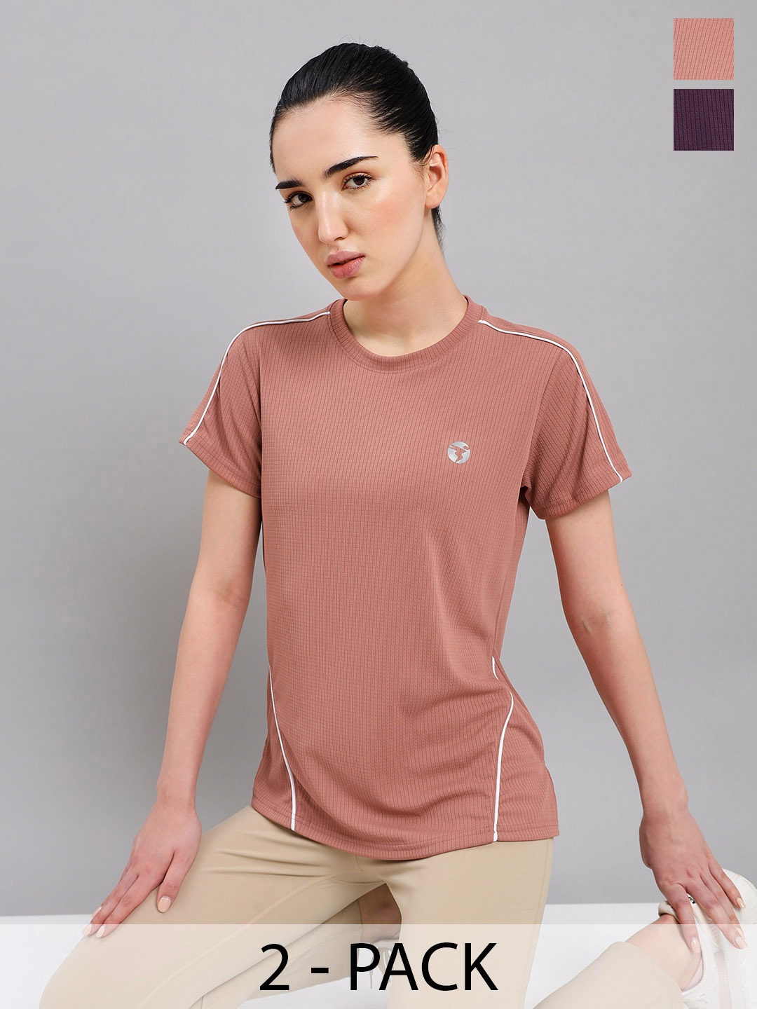 

Technosport Pack of 2 Anti Odour Slim Fit Sports T-shirts, Nude