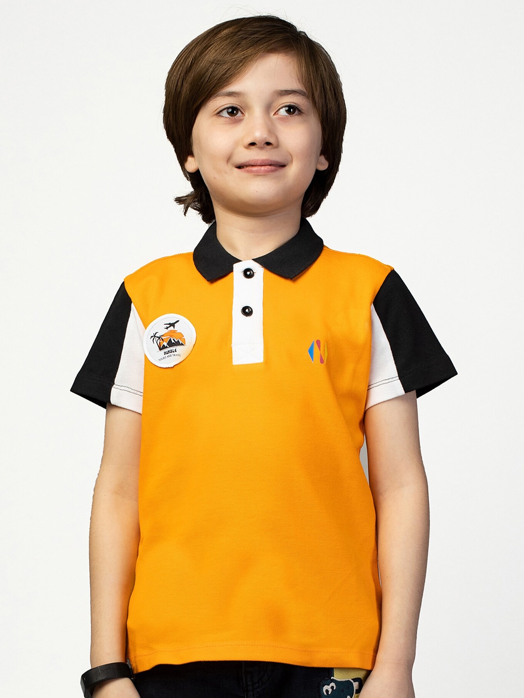

Nimble Boys Colourblocked Polo Collar Cotton T-shirt, Orange