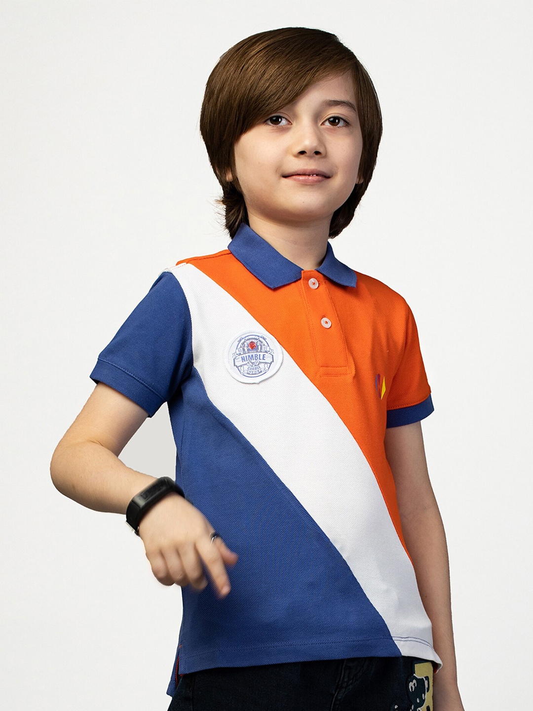 

Nimble Boys Striped Polo Collar Cotton T-shirt, Orange