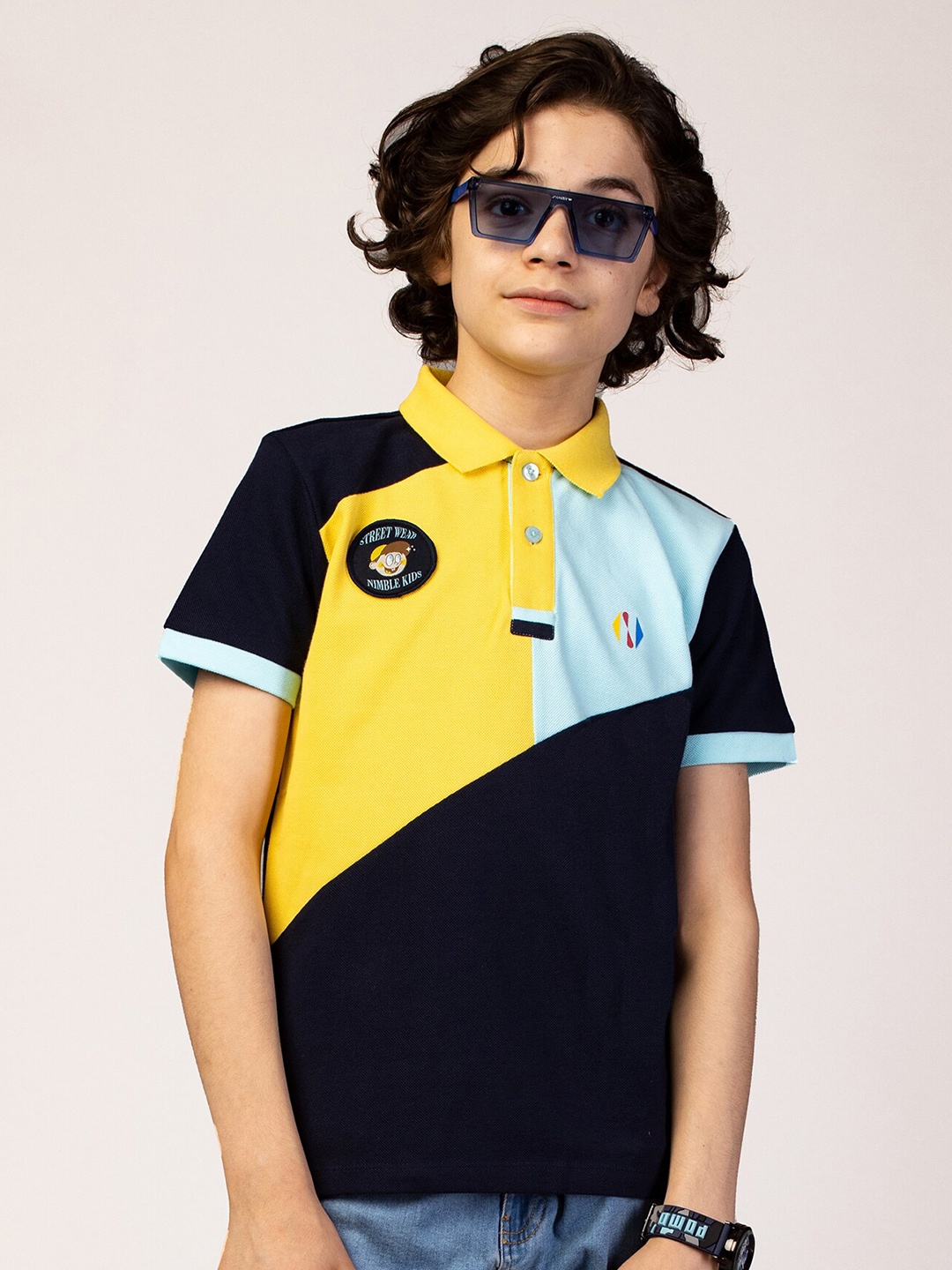 

Nimble Boys Striped Polo Collar Cotton T-shirt, Yellow