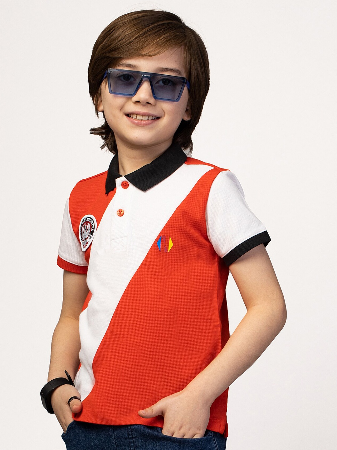 

Nimble Boys Striped Polo Collar Cotton T-shirt, Red