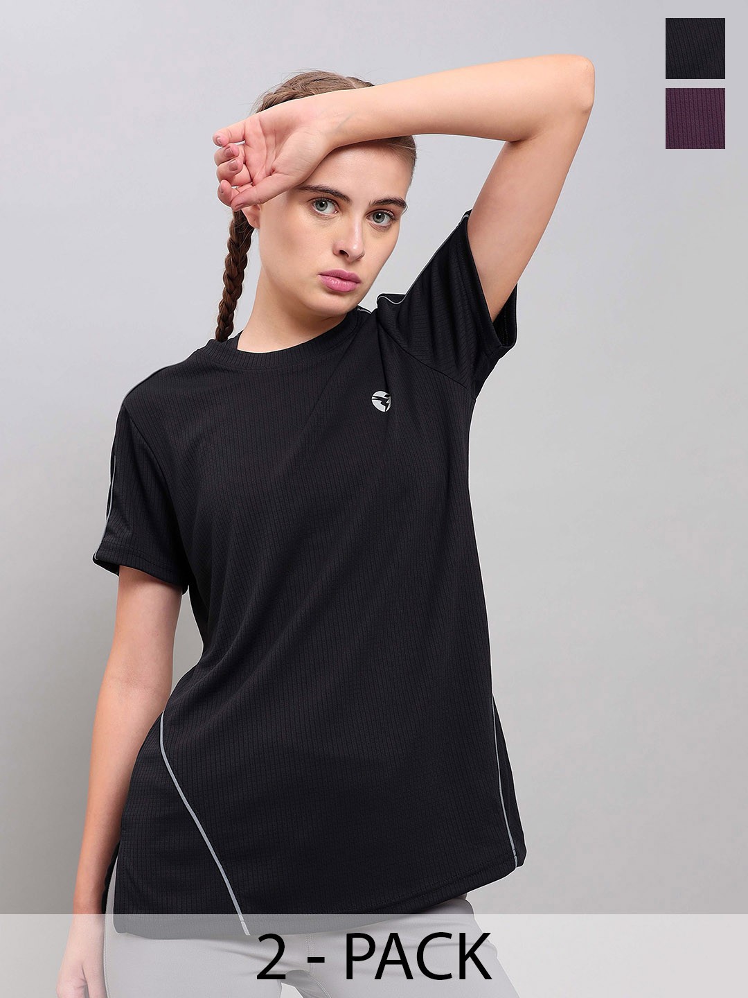 

Technosport Pack of 2 Anti Odour Slim Fit Sports T-shirts, Black