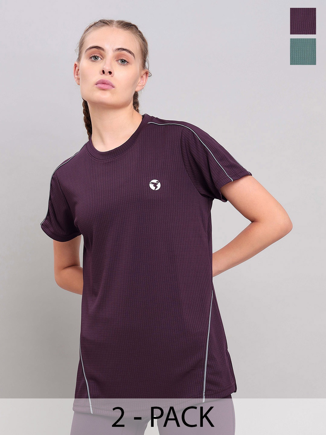 

Technosport Pack of 2 Anti Odour Slim Fit Sports T-shirts, Purple