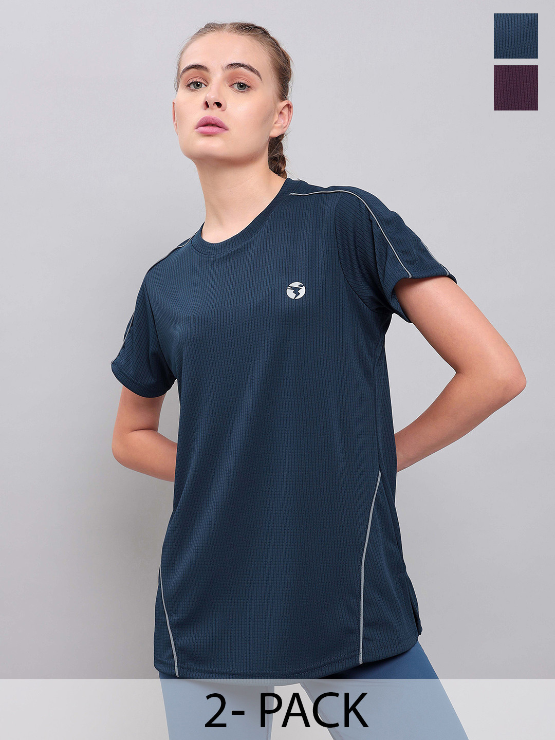 

Technosport Pack of 2 Anti Odour Slim Fit Sports T-shirts, Navy blue