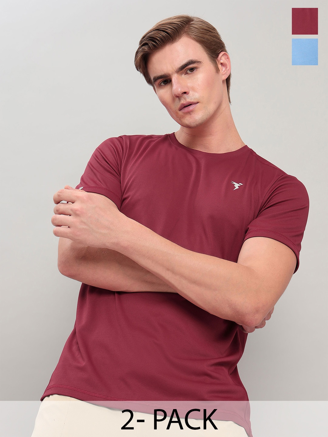 

Technosport Pack of 2 Round Neck Antimicrobial Slim Fit T-shirts, Red
