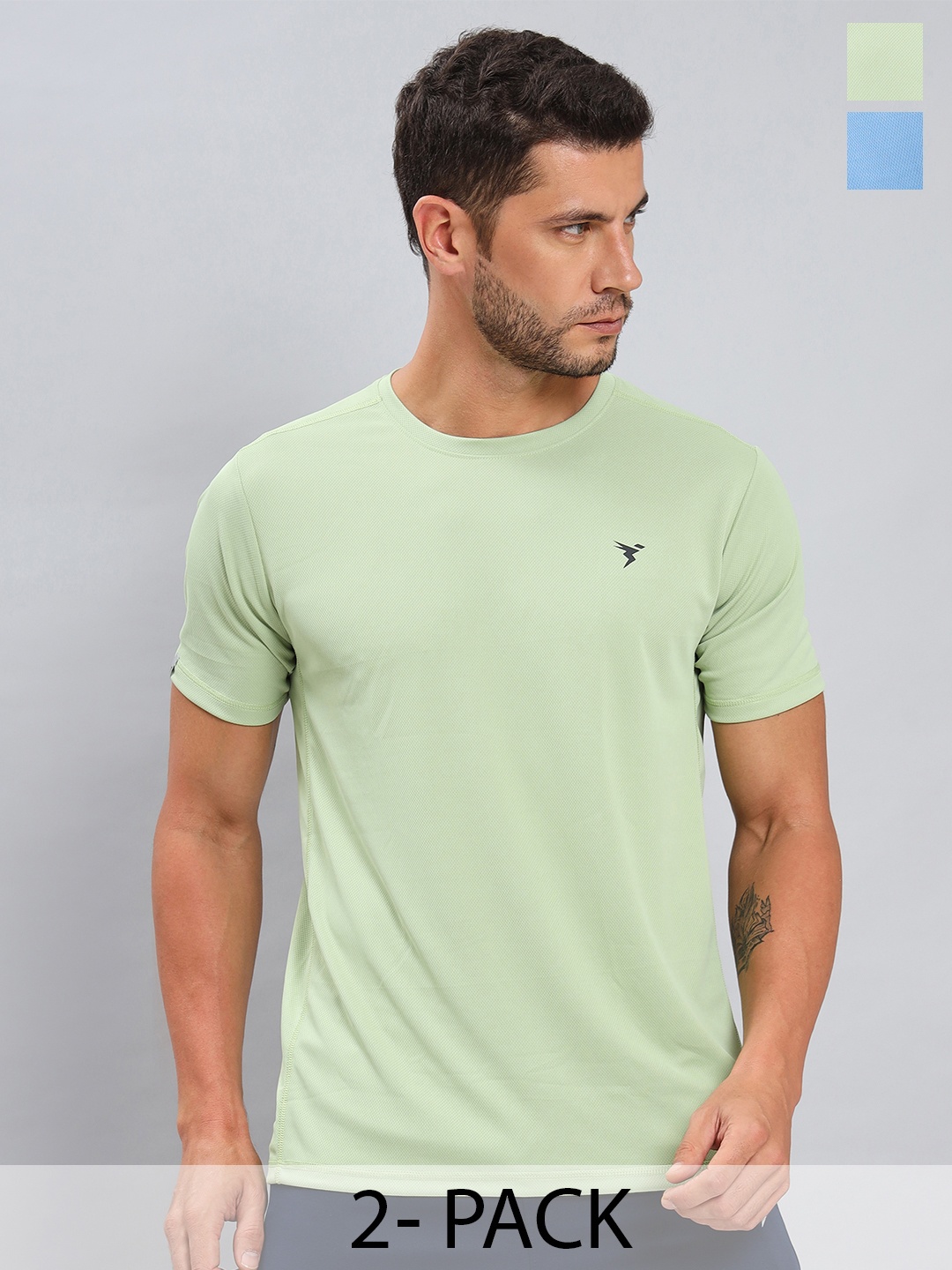 

Technosport Pack of 2 Round Neck Antimicrobial Slim Fit T-shirts, Lime green