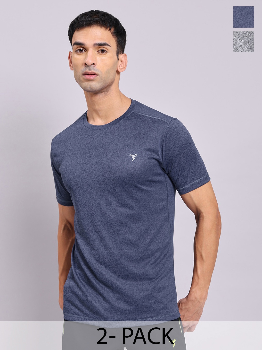 

Technosport Pack of 2 Round Neck Antimicrobial Slim Fit T-shirts, Navy blue