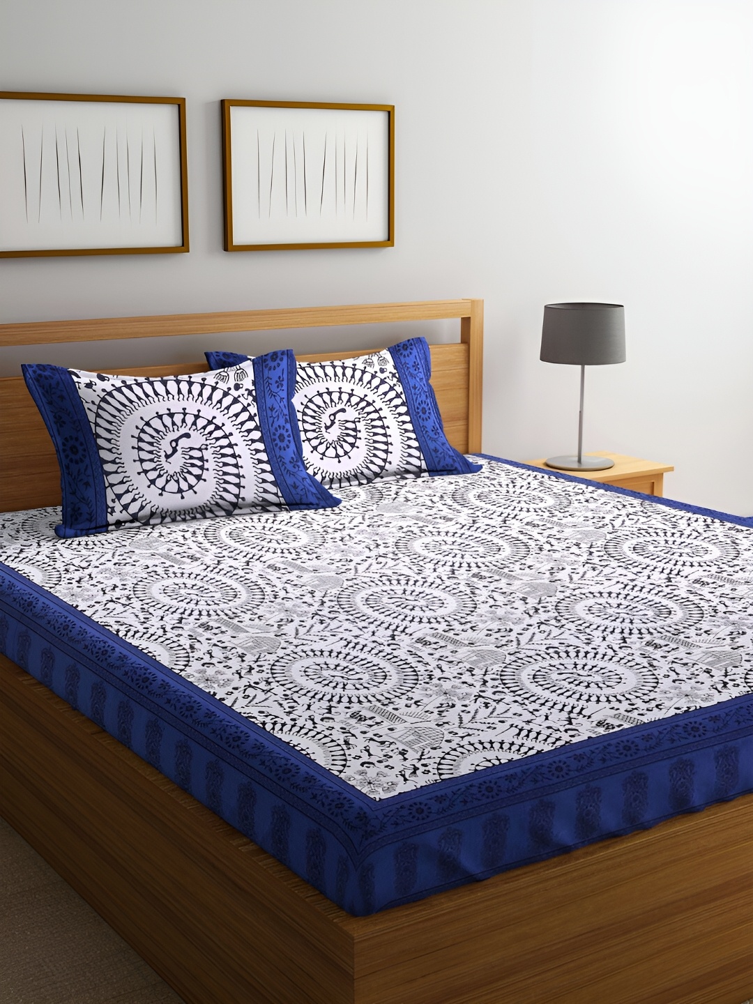 

UNIQCHOICE Blue & White Floral Printed Cotton 120 TC Queen Bedsheet With 2 Pillow Covers