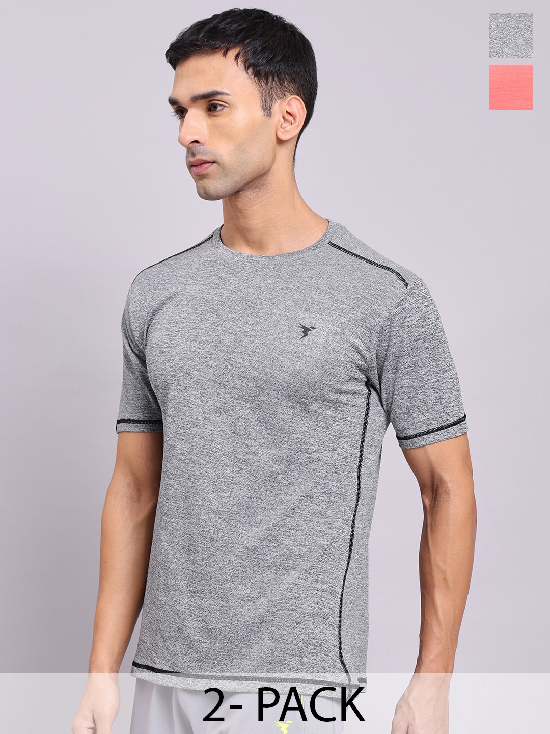 

Technosport Pack of 2 Round Neck Antimicrobial Slim Fit T-shirts, Grey