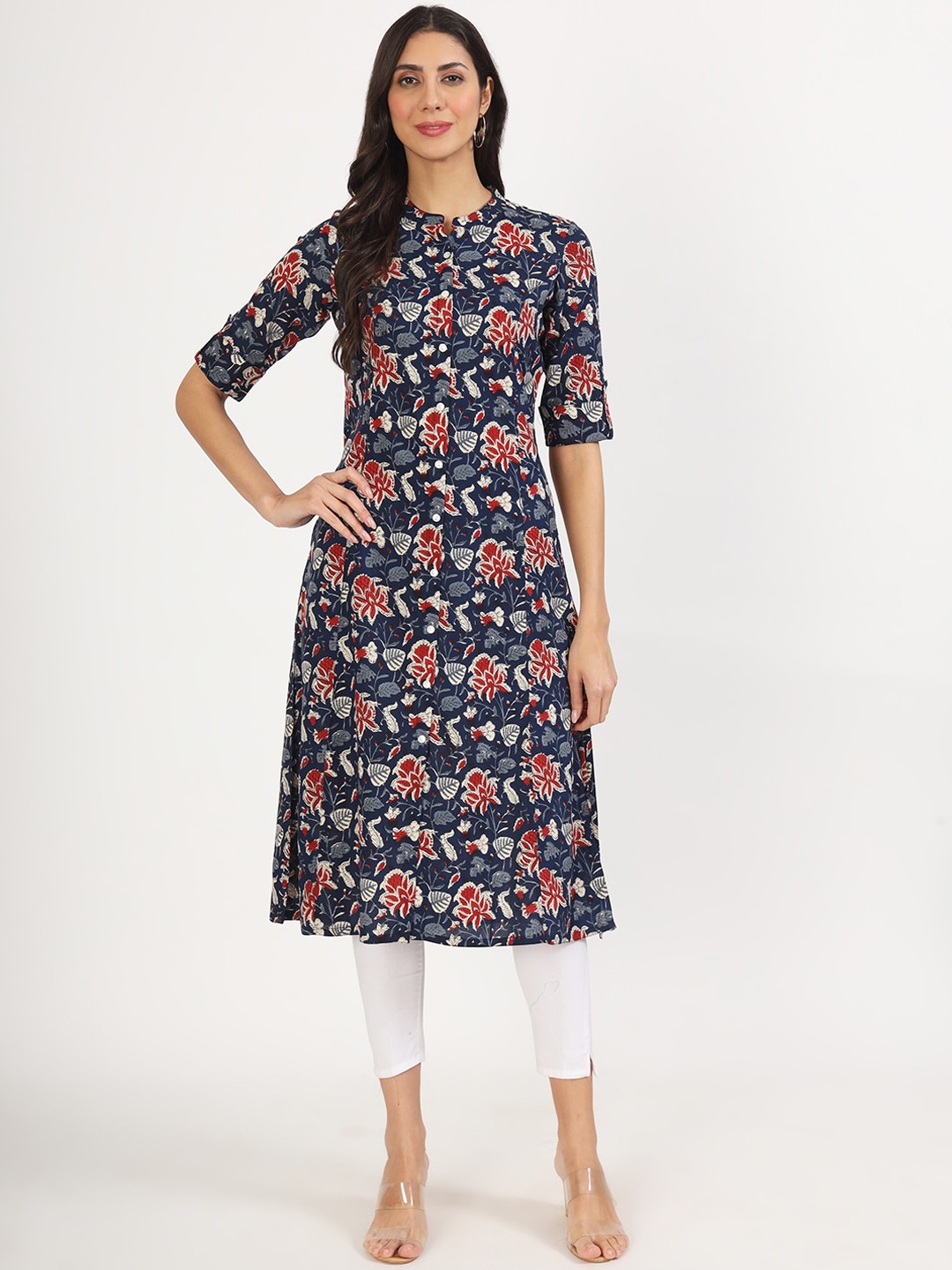 

Divena Ethnic Motifs Printed Straight Kurta, Navy blue