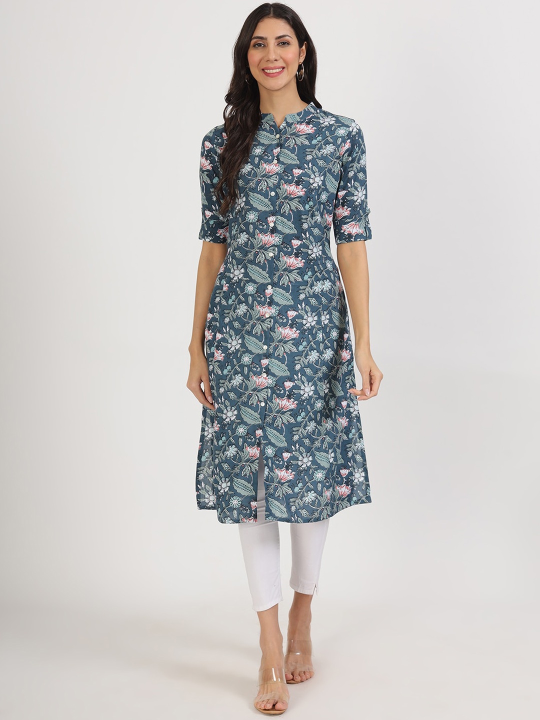 

Divena Floral Printed Straight Kurta, Blue