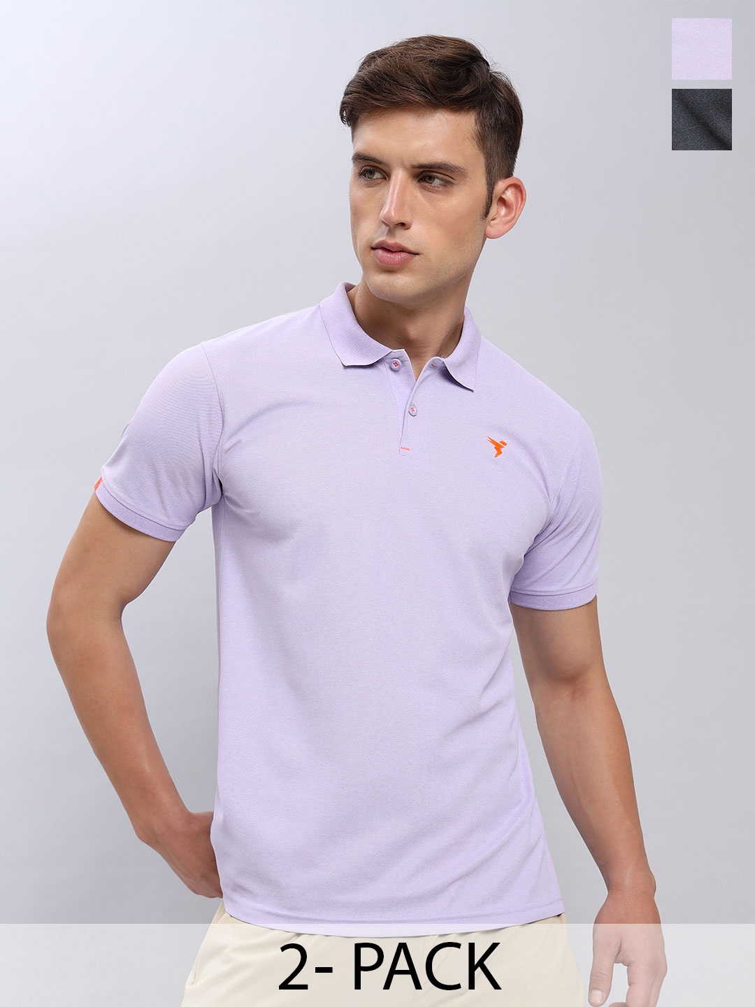 

Technosport Pack of 2 Polo Collar Antimicrobial Slim Fit Sports T-shirts, Violet