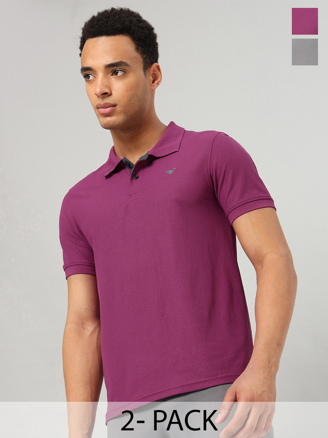 

Technosport Pack of 2 Polo Collar Antimicrobial Slim Fit Sports T-shirts, Purple
