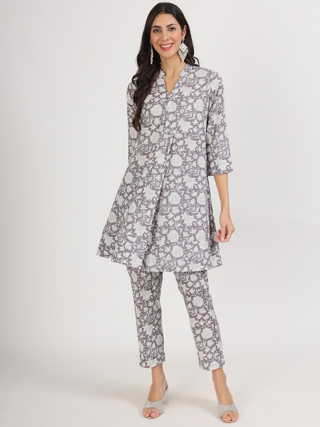 

KALINI Printed Pure Cotton Tunic & Trouser, Grey