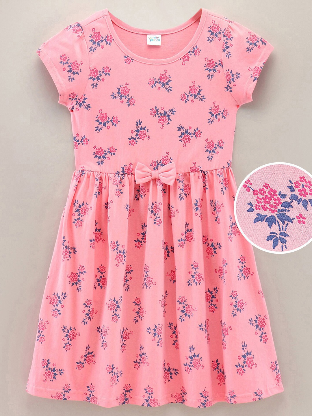 

Hola Bonita Girls Floral Printed Bow Detail Pure Cotton A-Line Dress, Pink