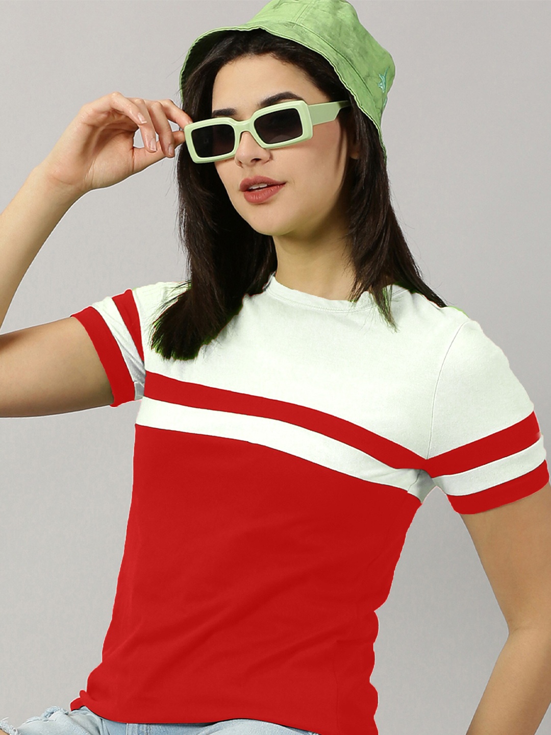 

AUSK Striped Round Neck Half Sleeves T-shirt, White