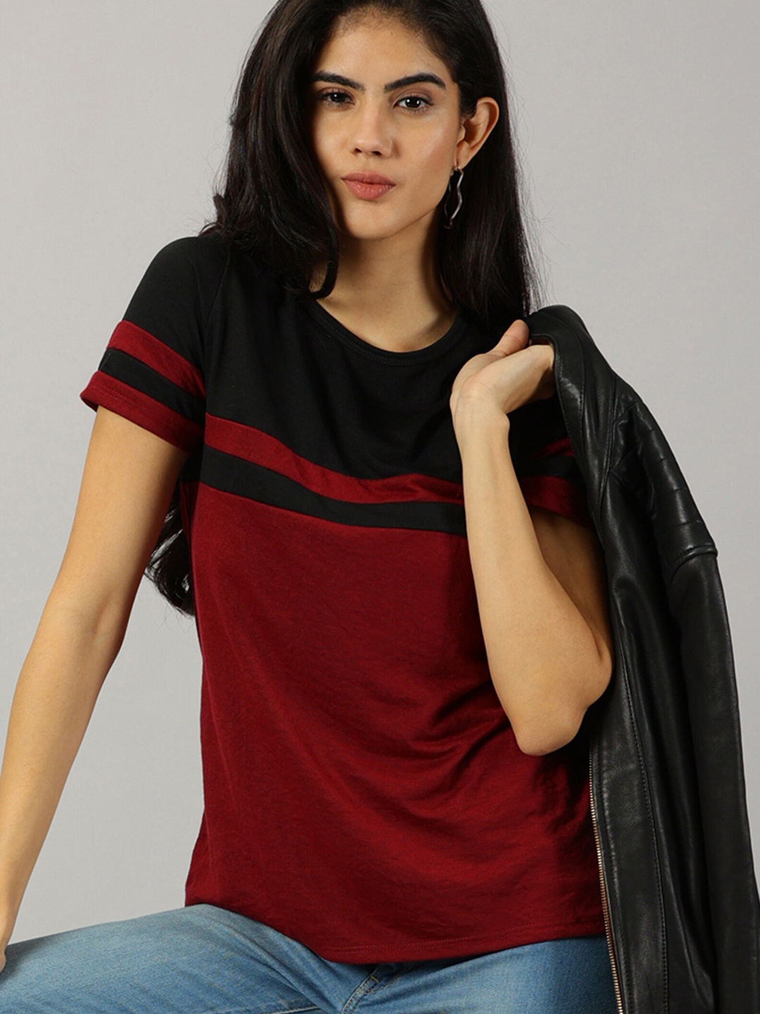 

AUSK Colourblocked Round Neck T-shirt, Red