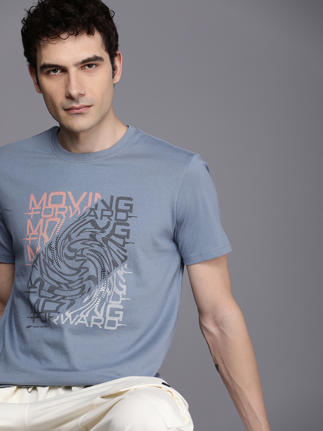 

HRX by Hrithik Roshan Men Lifestyle Typography Printed Pure Cotton T-shirt, Blue