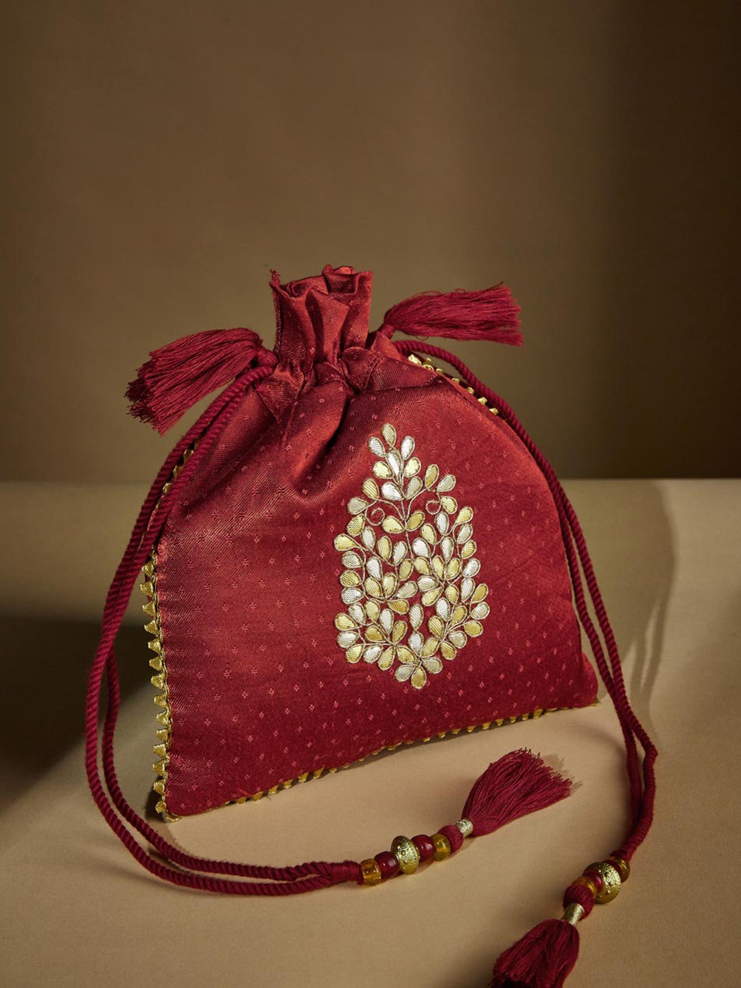 

Fabindia Embroidered Potli Clutch, Red