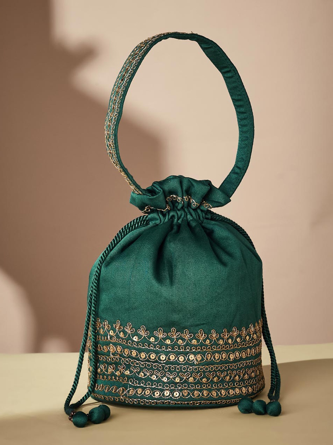 

Fabindia Embellished Potli Clutch, Green