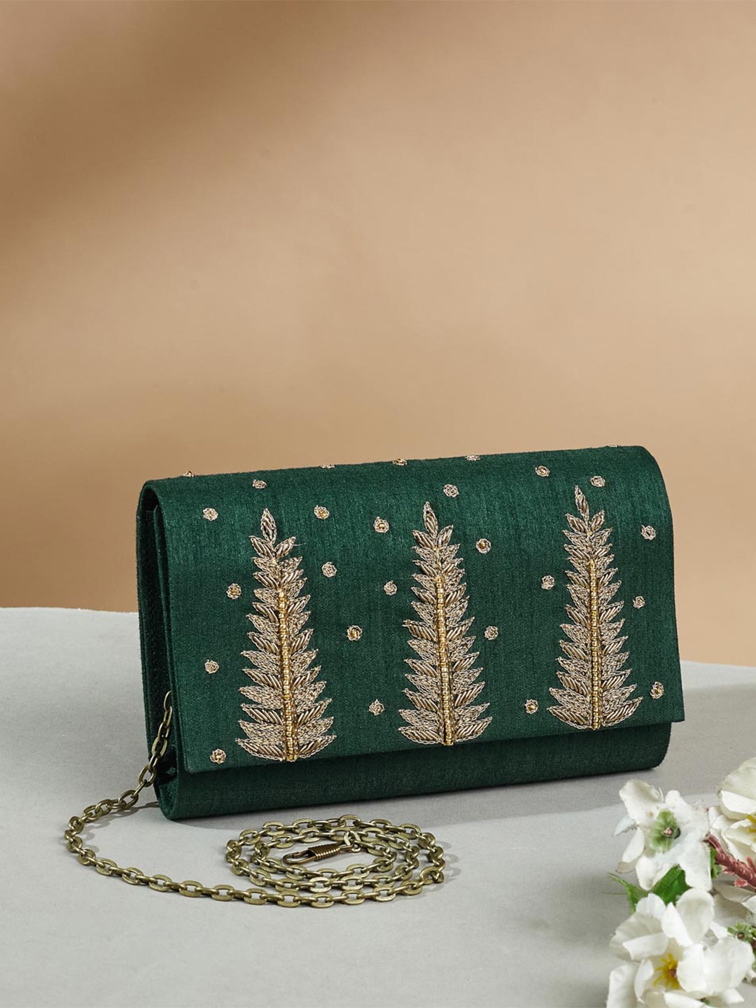

Fabindia Embroidered Purse Clutch, Green