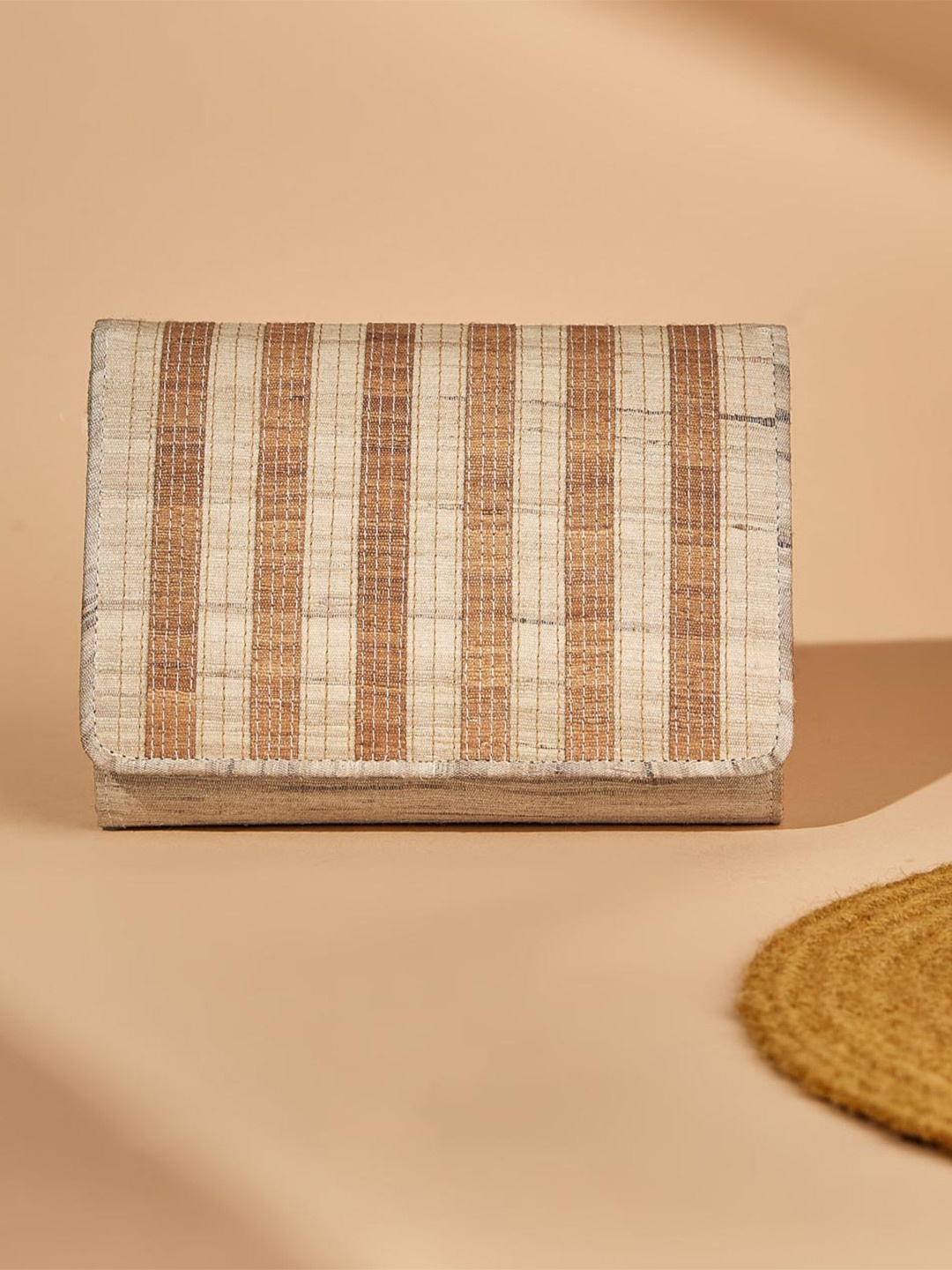 

Fabindia Striped Purse Clutch, Beige