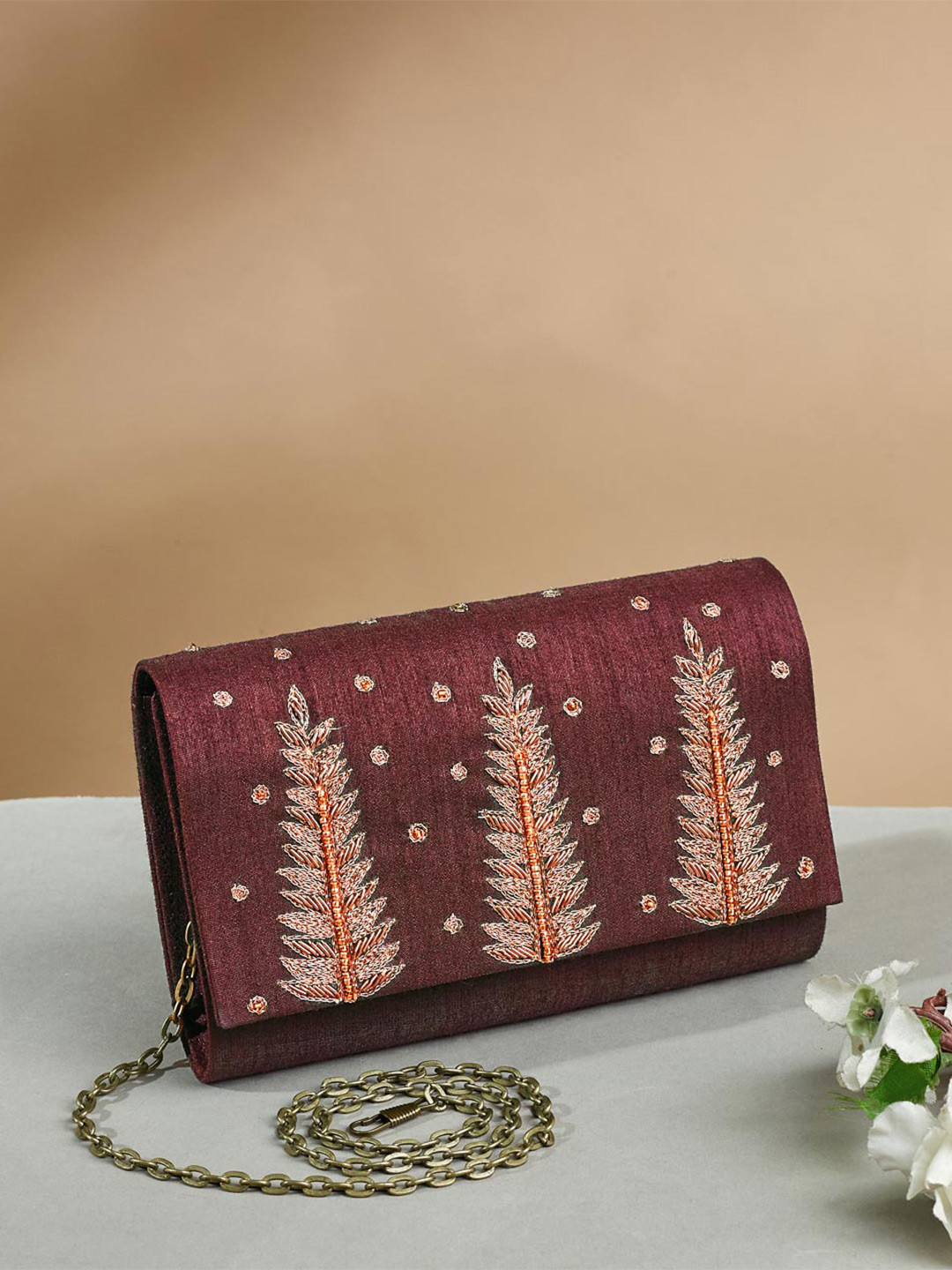 

Fabindia Embroidered Purse Clutch, Brown
