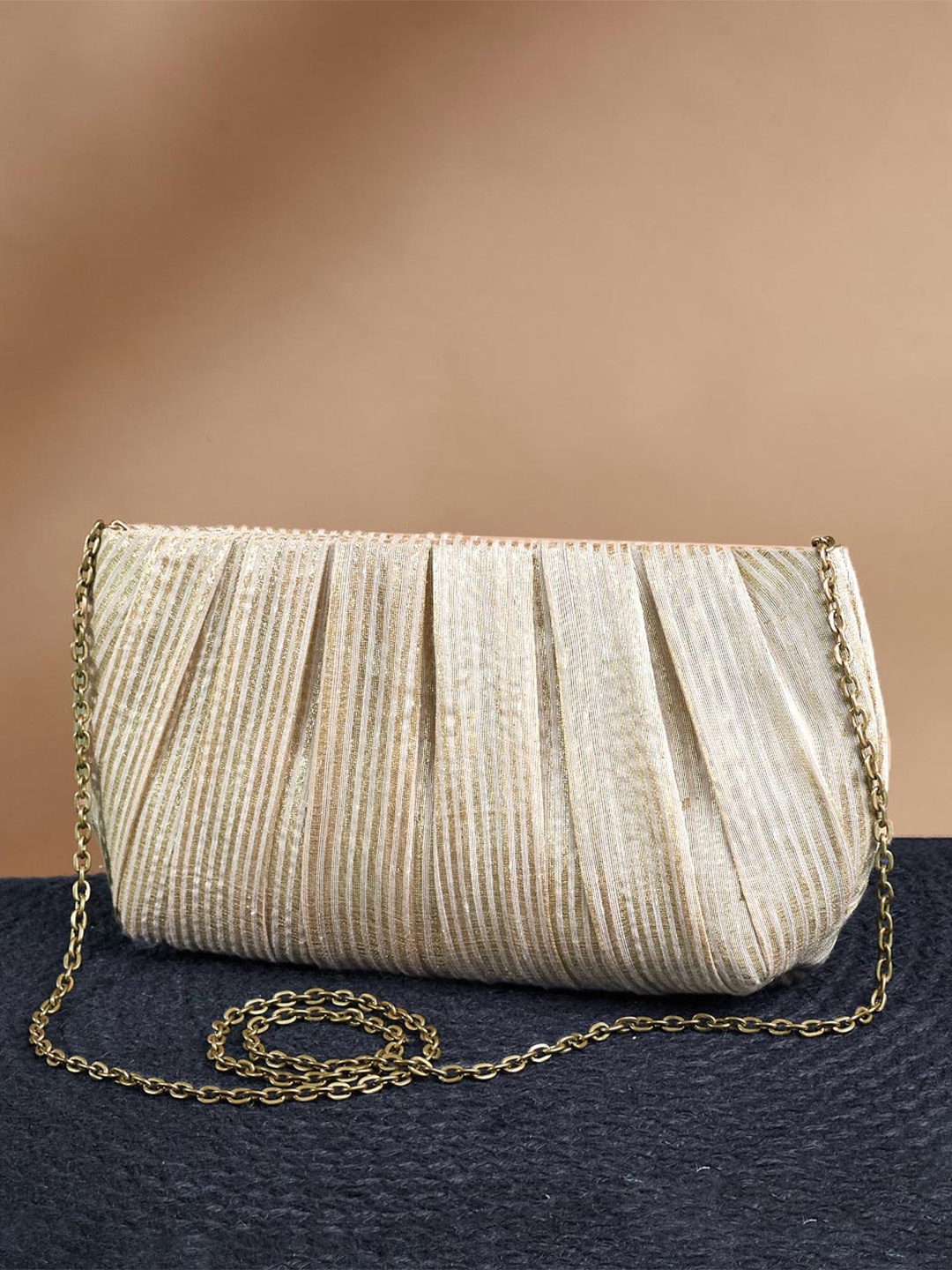 

Fabindia Striped Purse Clutch, Gold