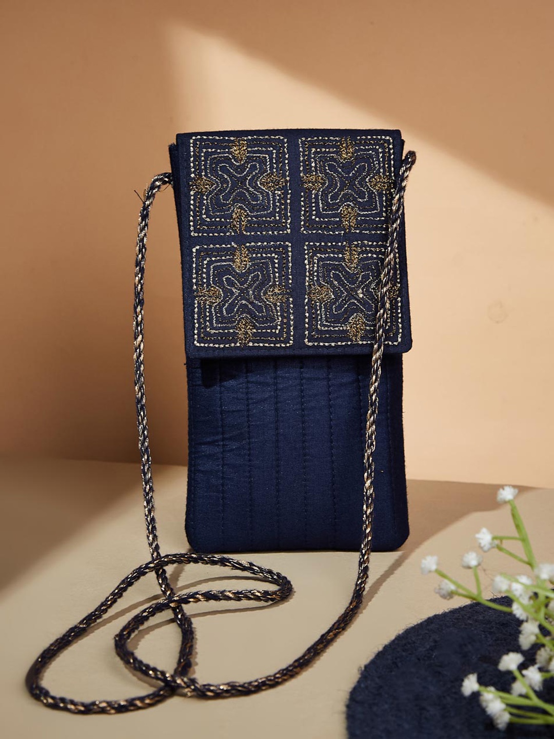 

Fabindia Embroidered Mobile Pouch, Navy blue