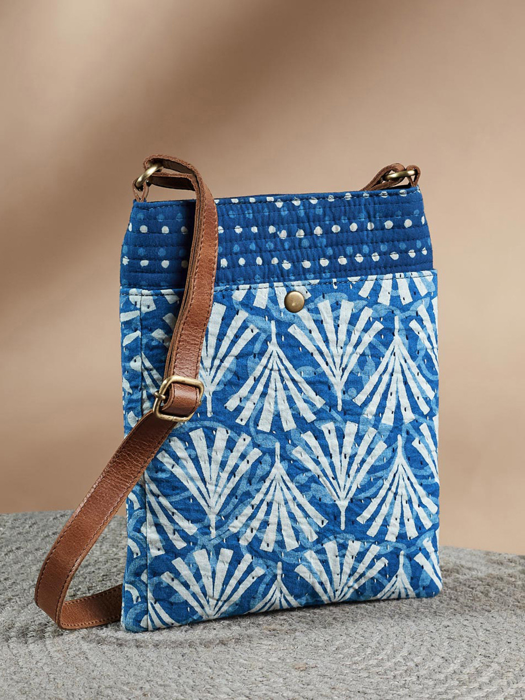 

Fabindia Textured Structured Cotton Sling Bag, Blue