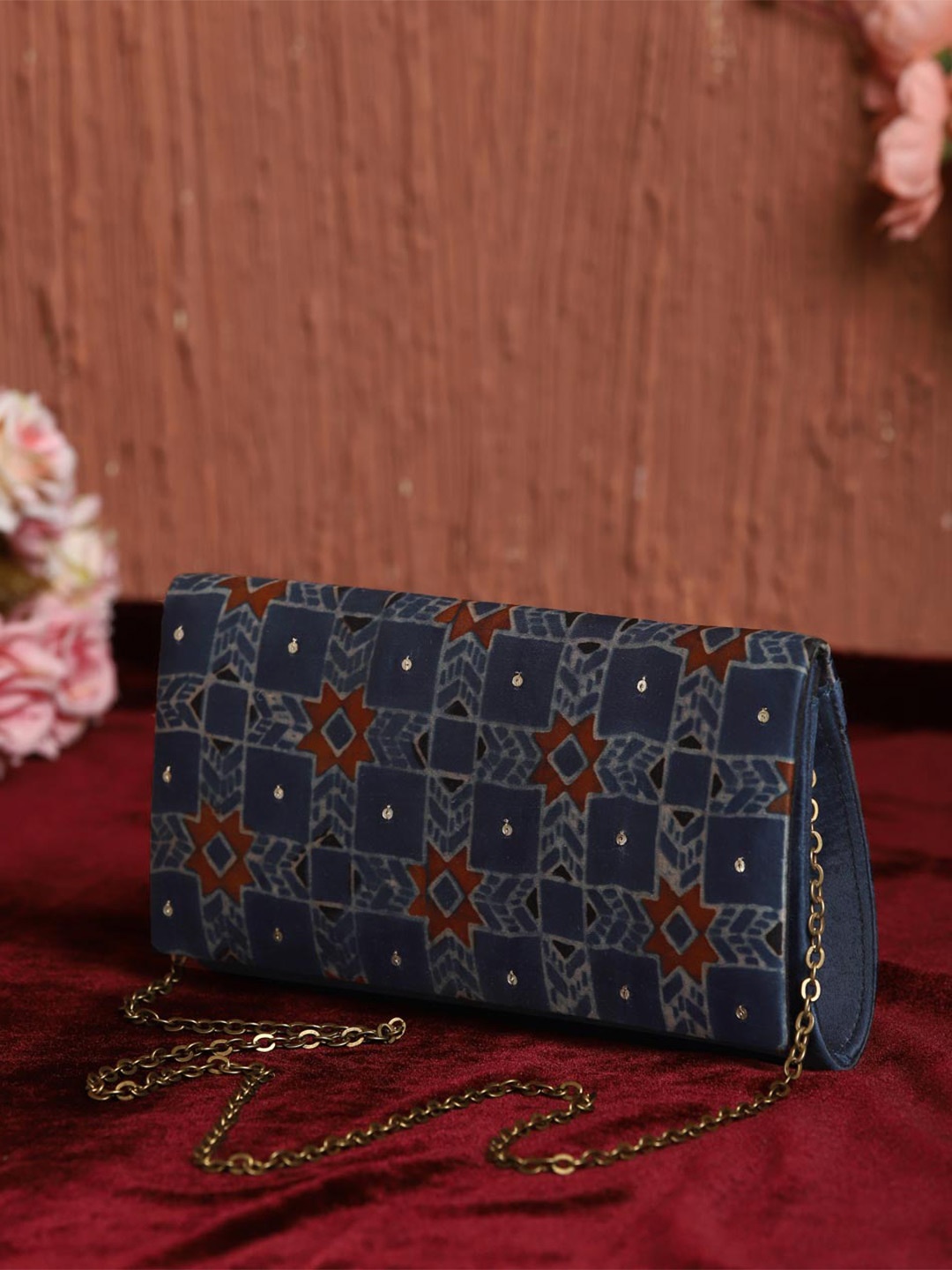 

Fabindia Checked Embellished Purse, Blue