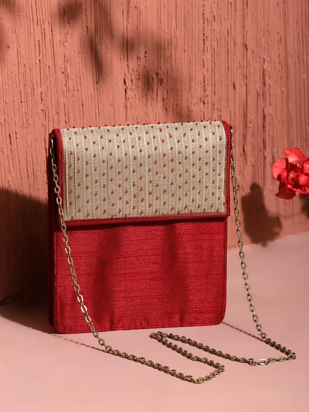 

Fabindia Textured Structured Sling Bag, Red