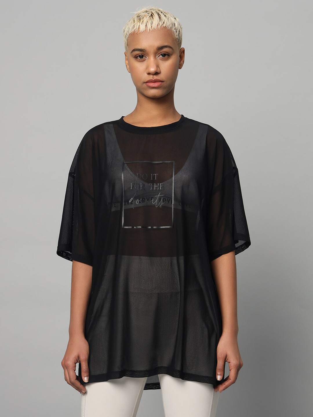 

MKH Typography Printed Drop-Shoulder Sleeves Dri-FIT Relaxed Fit Sports T-shirt, Black