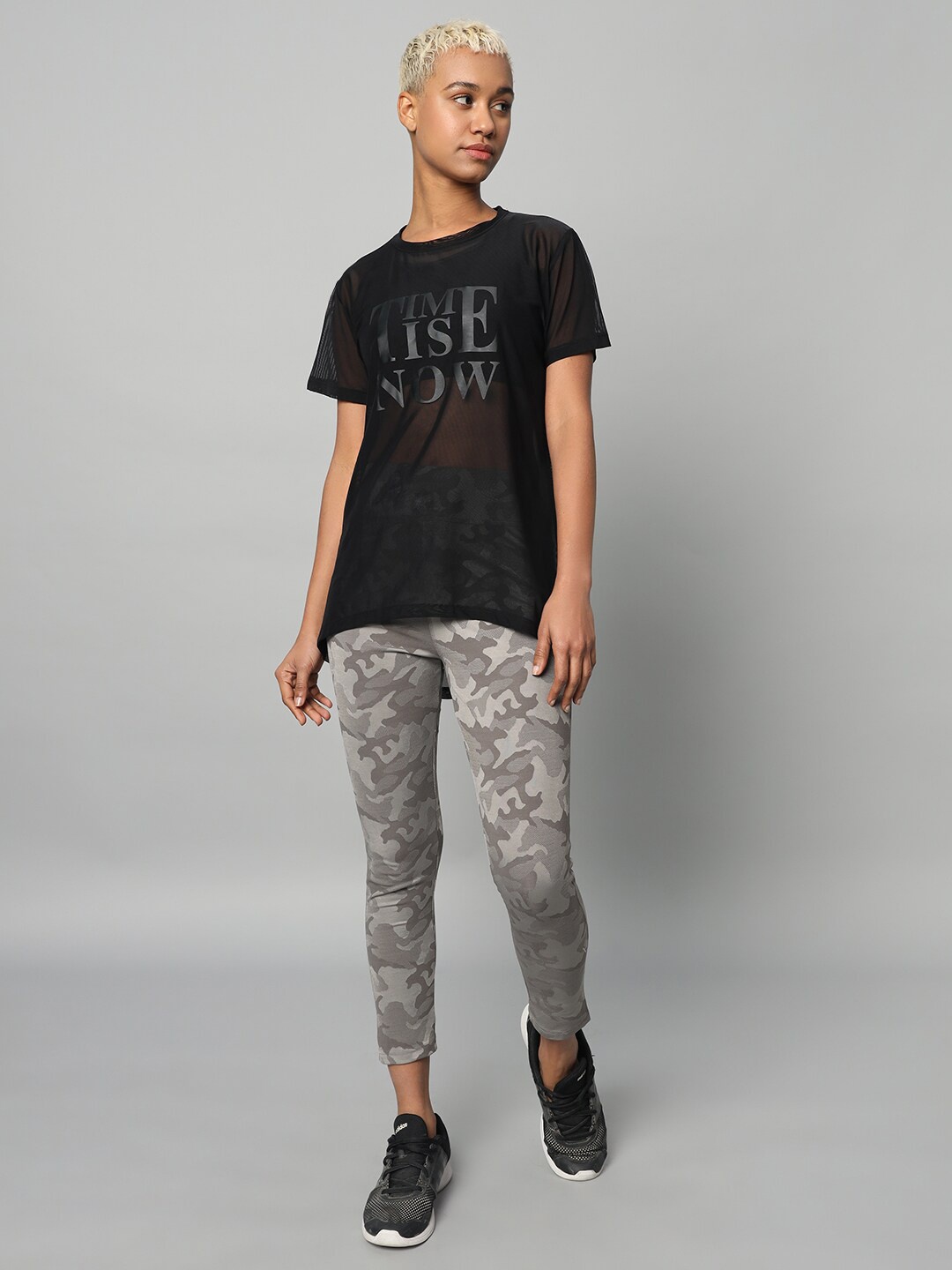 MKH Women Typography Printed Dri-FIT T-shirt, Black